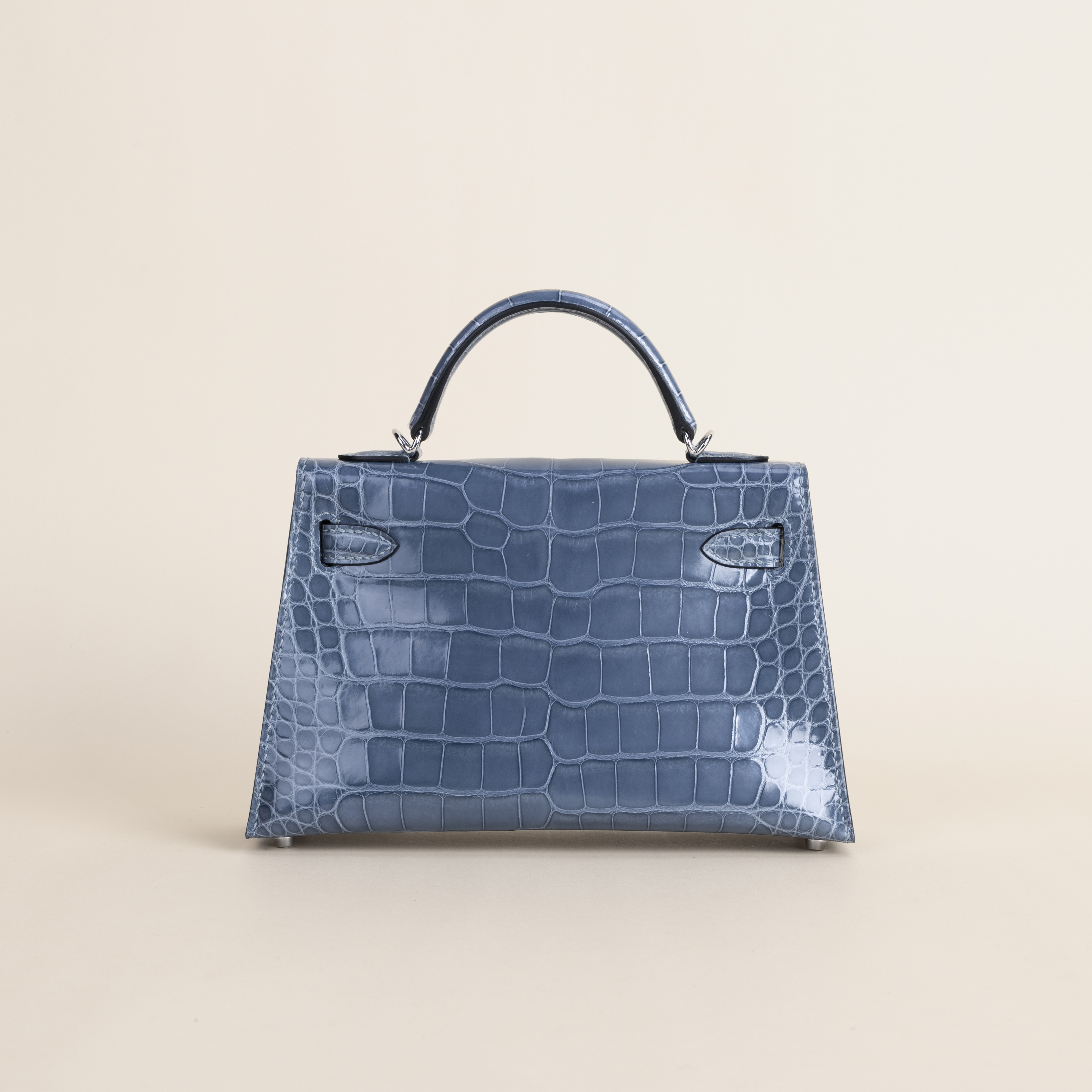 Mini Kelly Shiny Alligator CK75 Blue Jean PHW