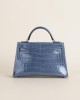 Mini Kelly Shiny Alligator CK75 Blue Jean PHW