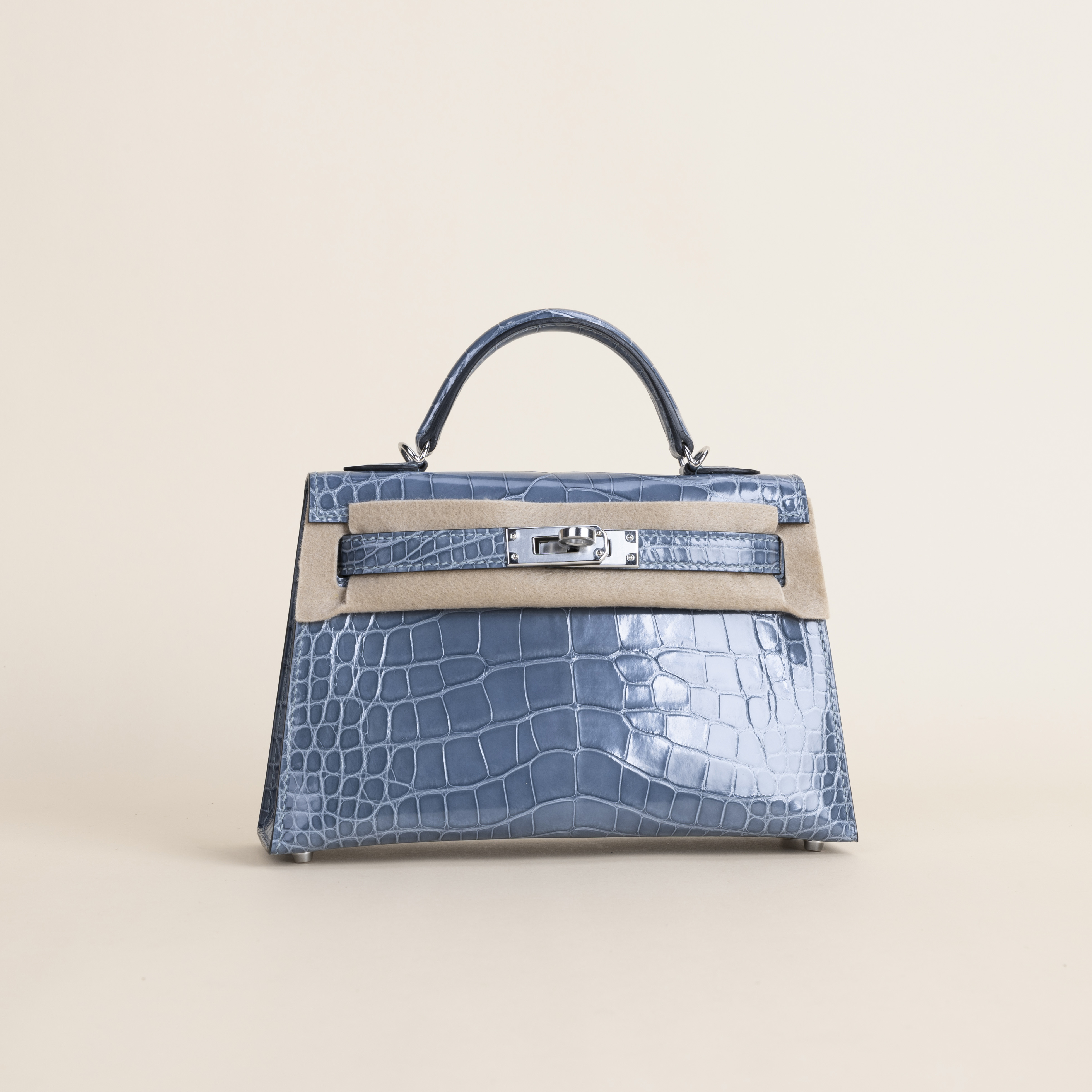 Mini Kelly Shiny Alligator CK75 Blue Jean PHW