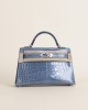 Mini Kelly Shiny Alligator CK75 Blue Jean PHW