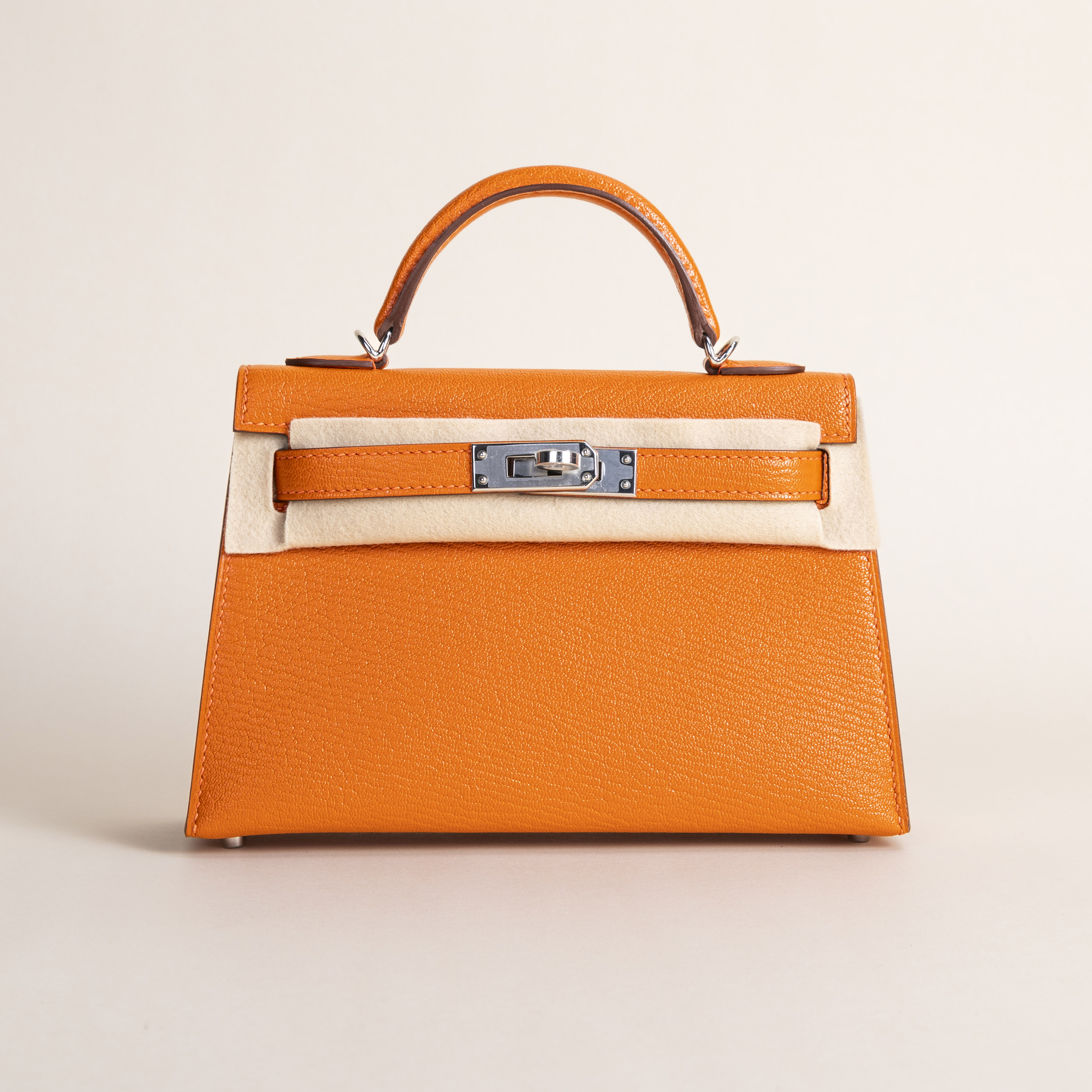 Mini kelly Chevre J9 Feu Orange PHW
