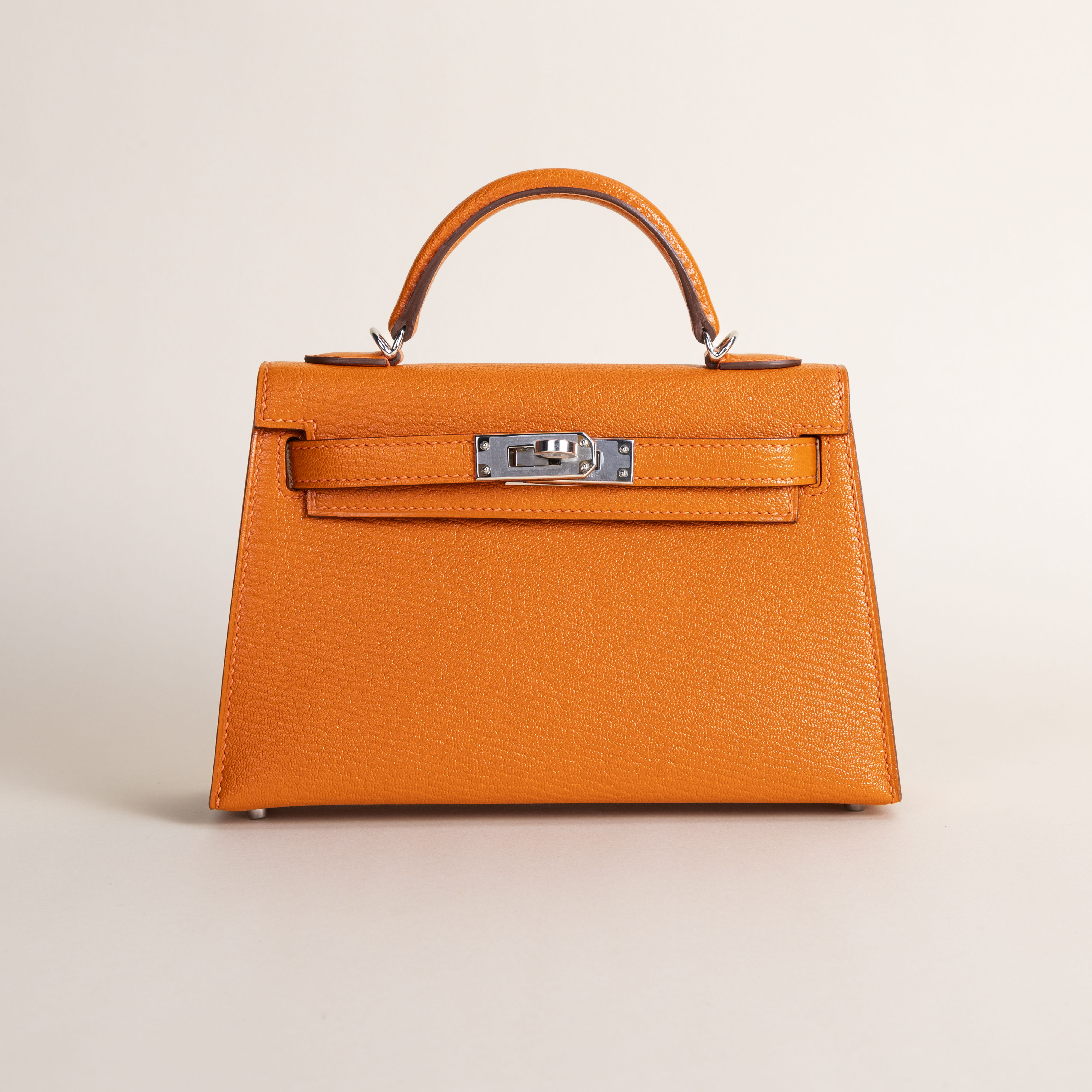 Mini kelly Chevre J9 Feu Orange PHW