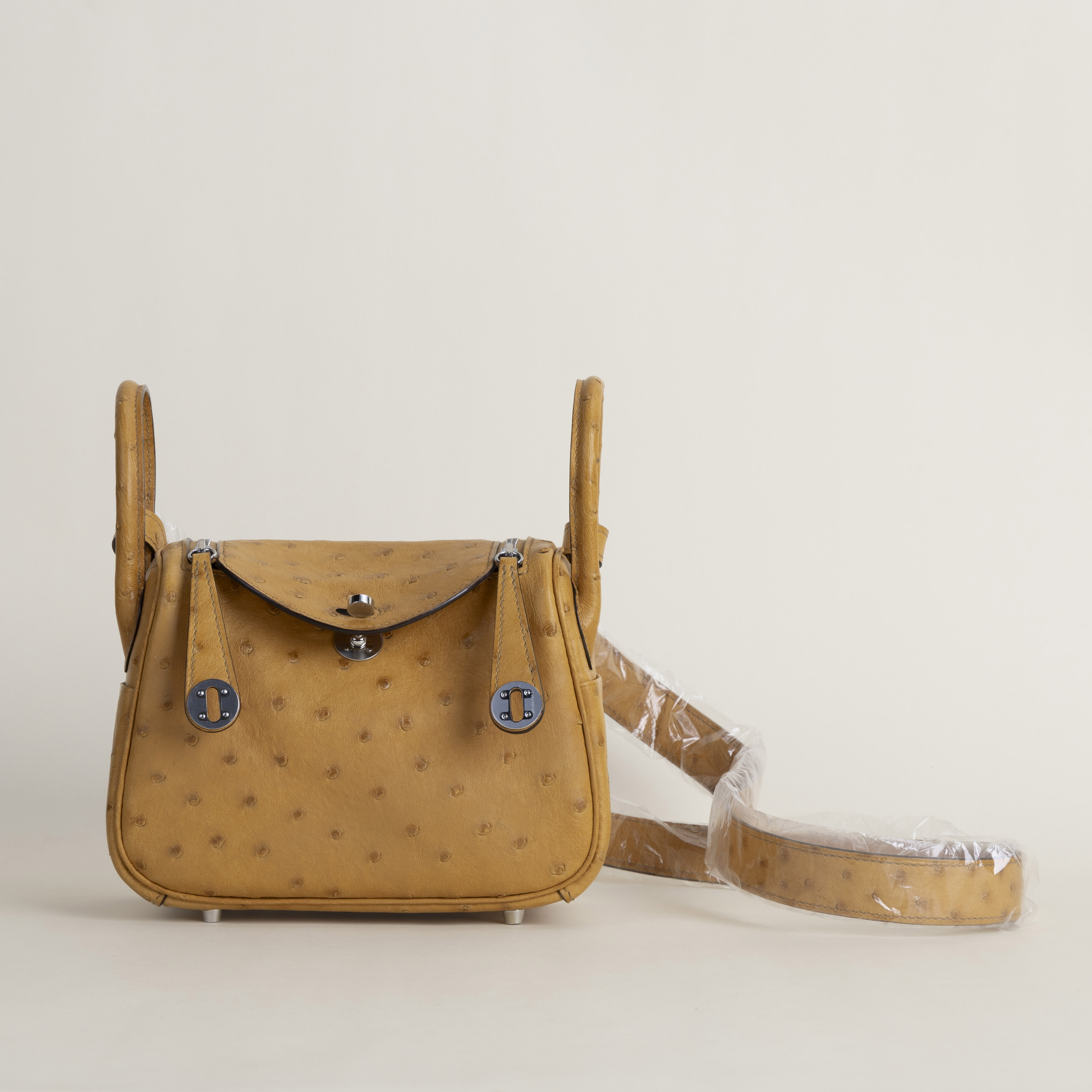 Mini Lindy Ostrich leather 24 tabac amel PHW