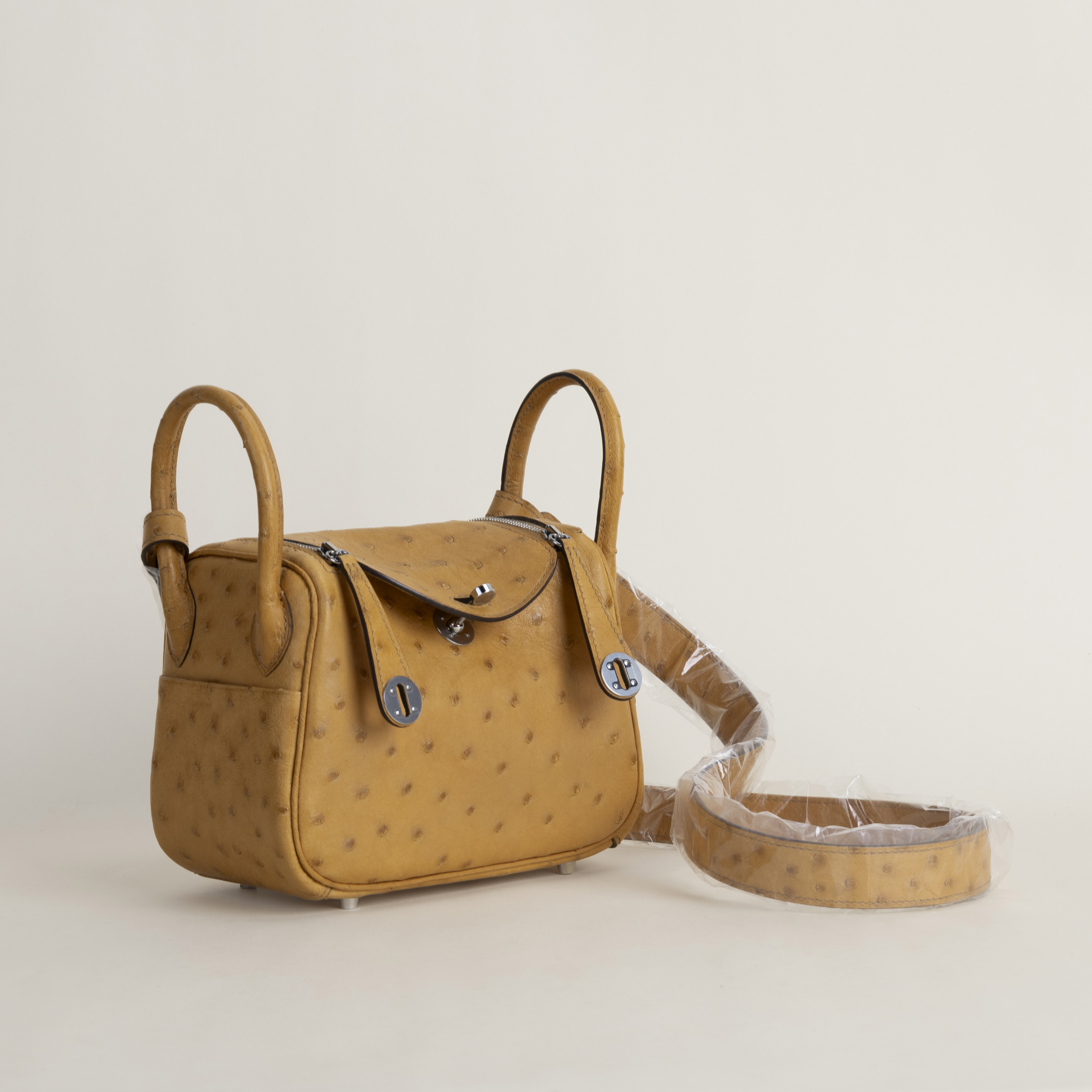 Mini Lindy Ostrich leather 24 tabac amel PHW