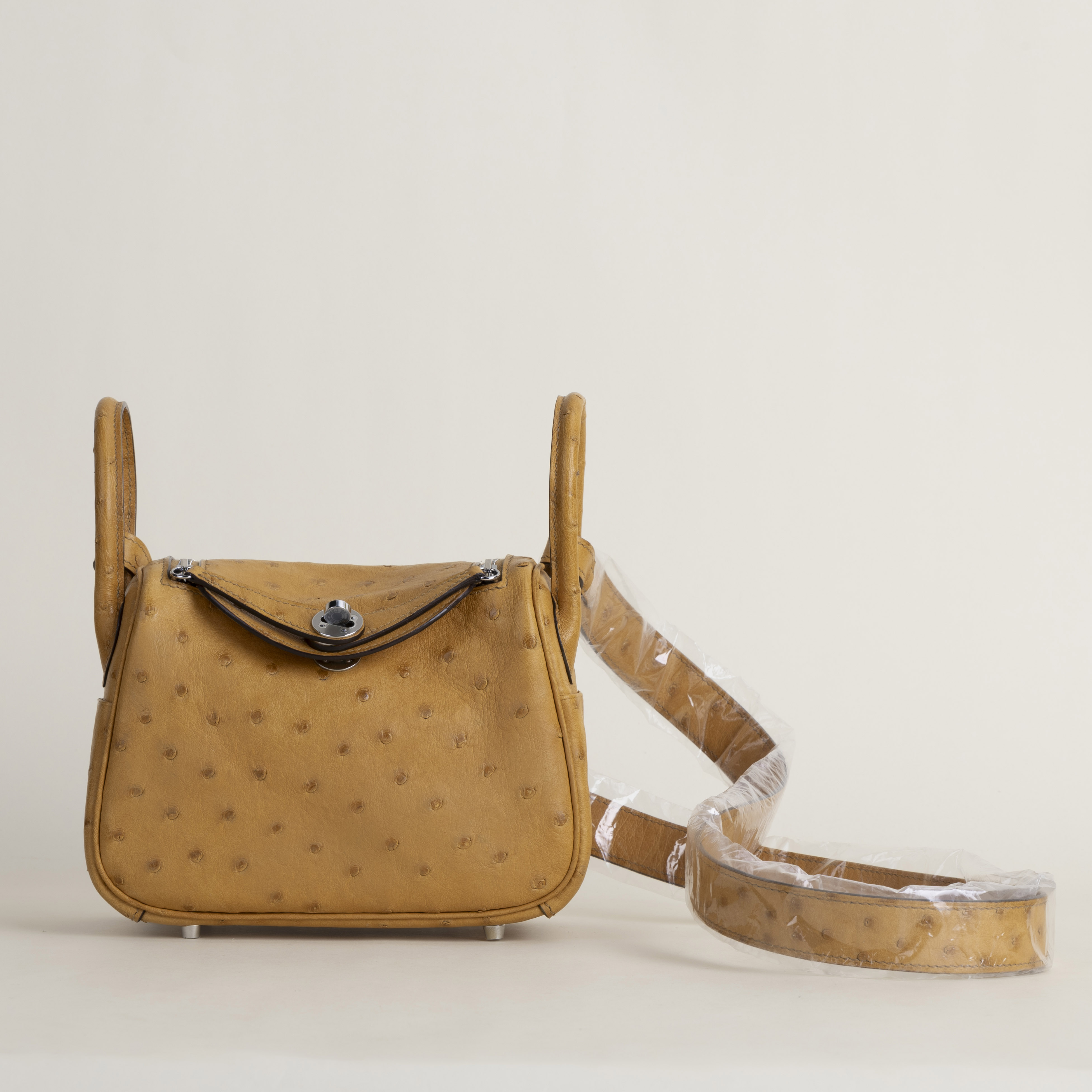 Mini Lindy Ostrich leather 24 tabac amel PHW