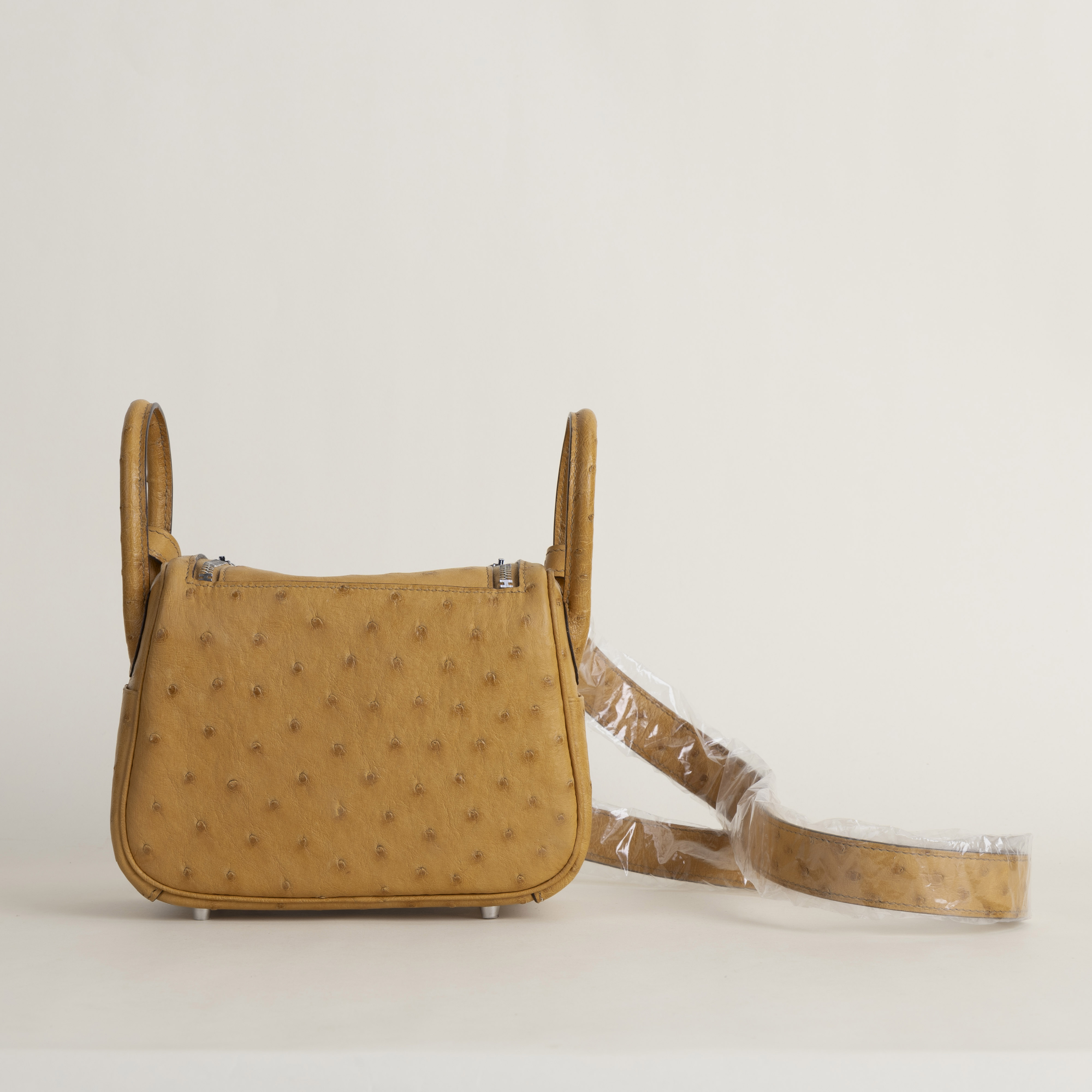 Mini Lindy Ostrich leather 24 tabac amel PHW