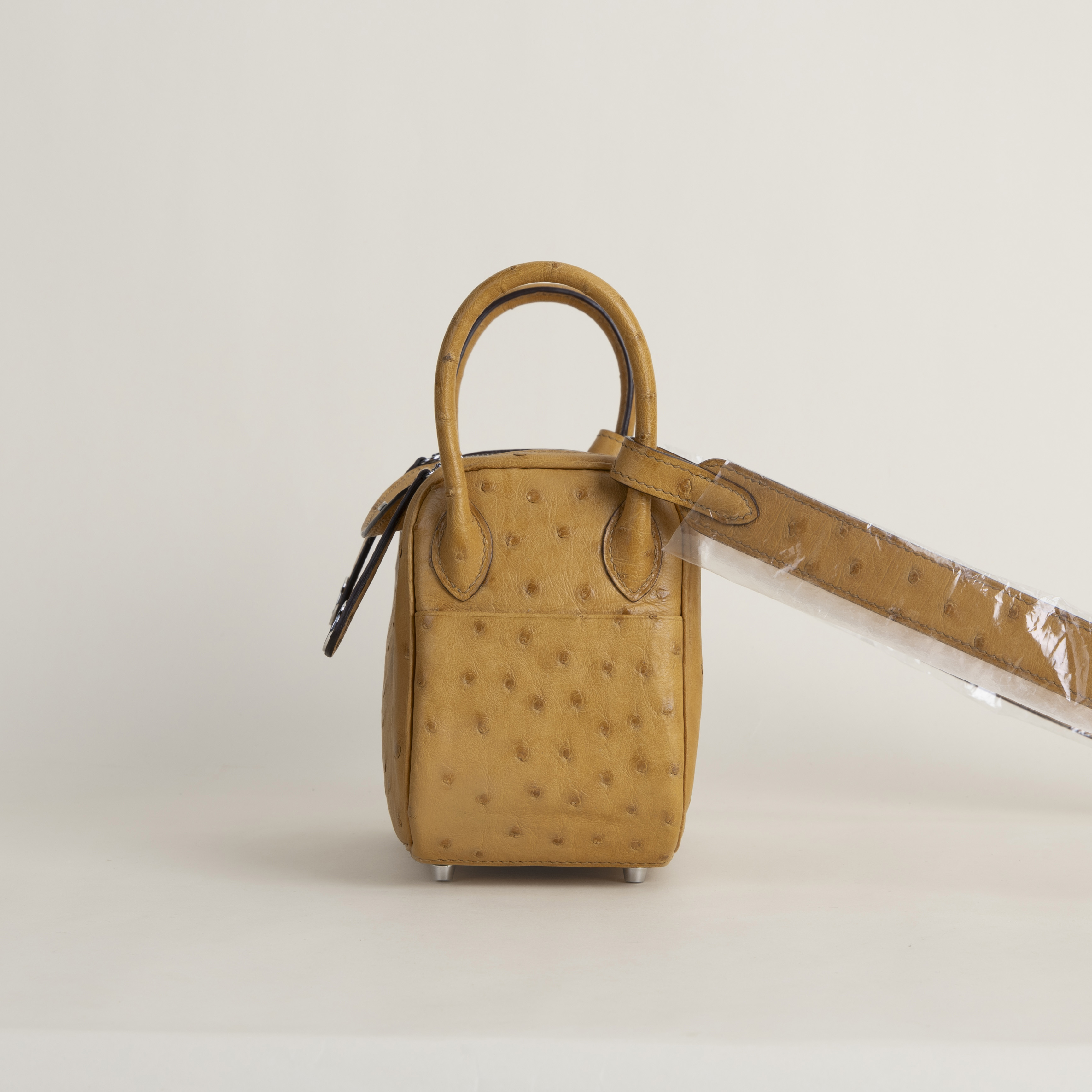 Mini Lindy Ostrich leather 24 tabac amel PHW