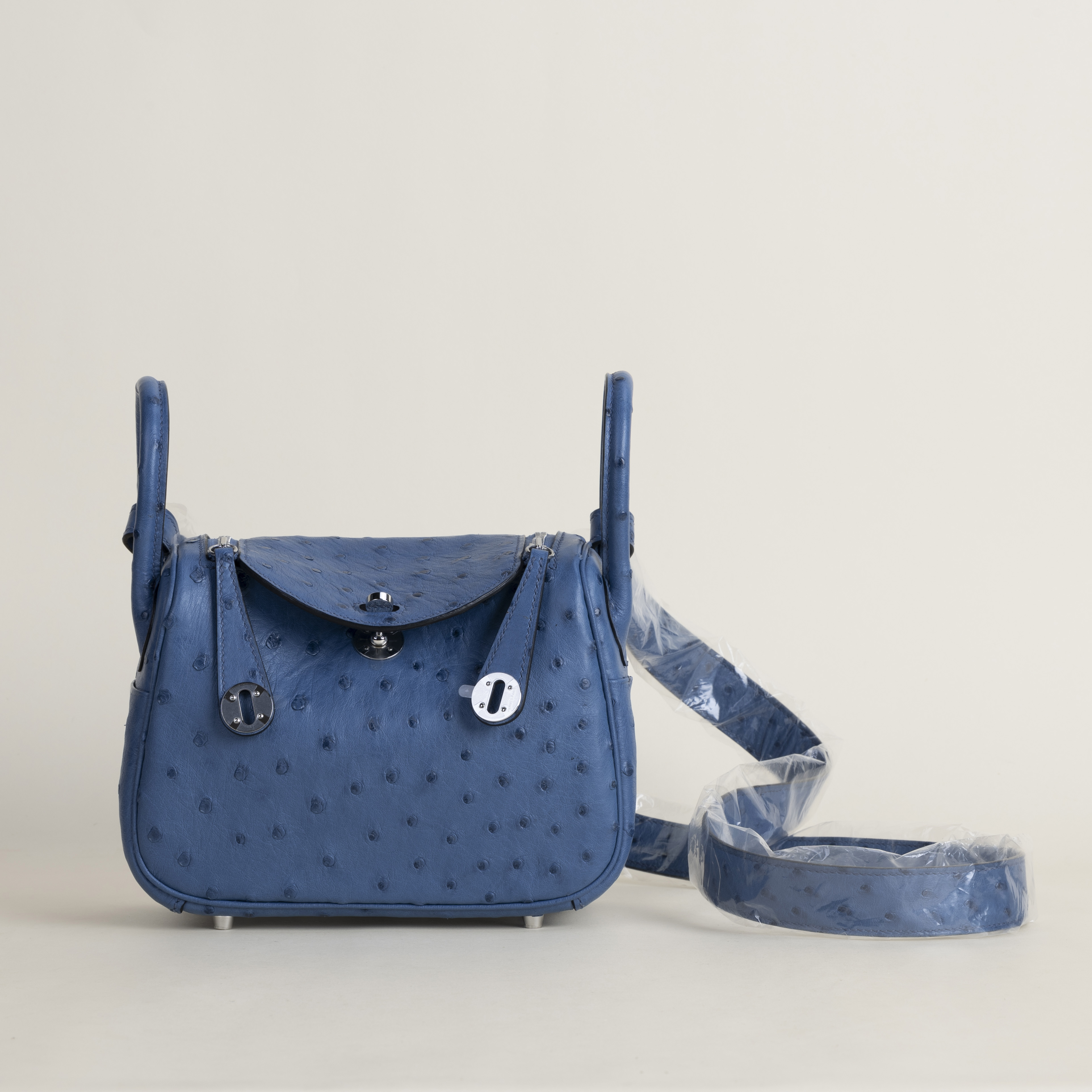 Mini Lindy Ostrich leather O8 Bleu Royal PHW