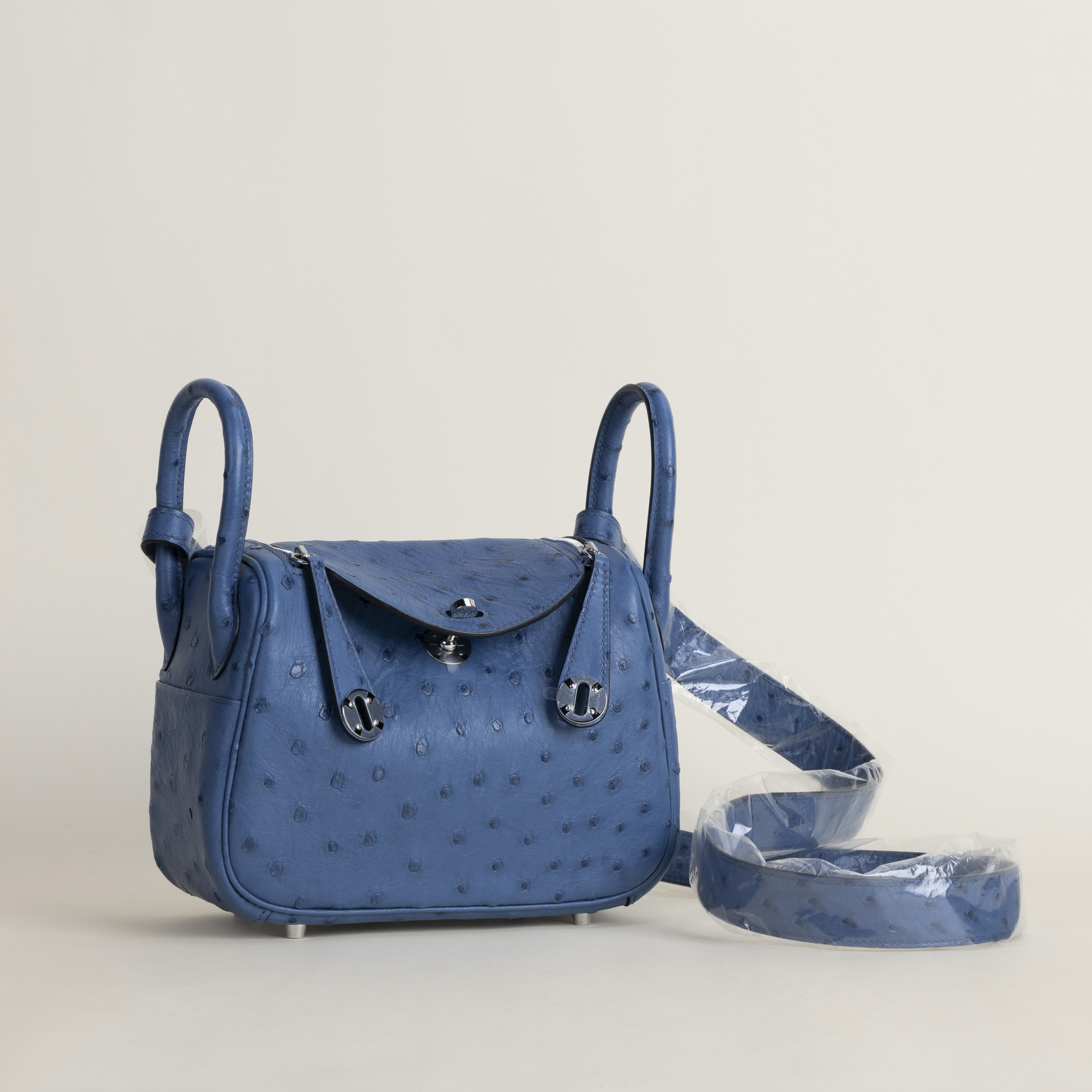 Mini Lindy Ostrich leather O8 Bleu Royal PHW