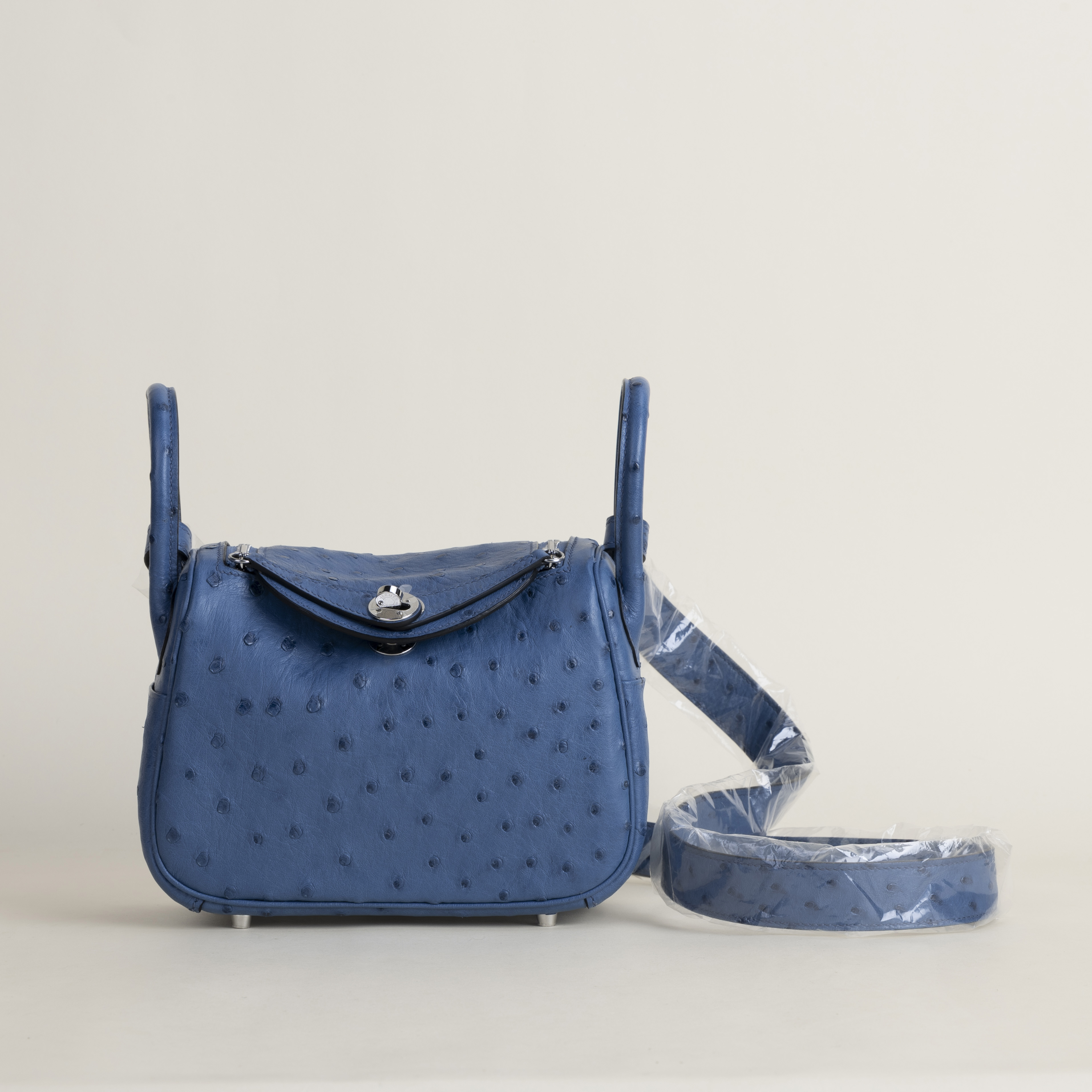Mini Lindy Ostrich leather O8 Bleu Royal PHW